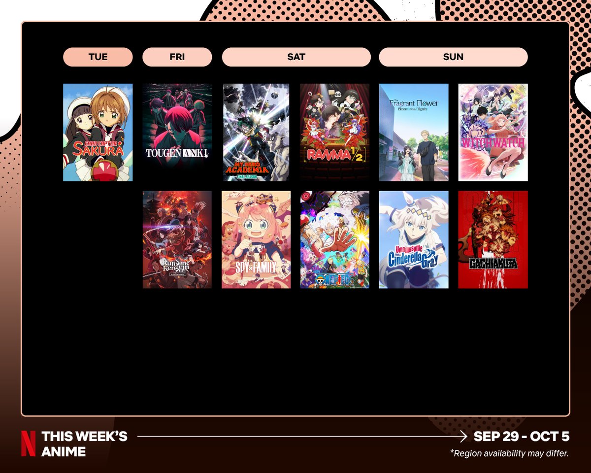 NetflixAnime's tweet photo. The seasons are changing, but anime is evergreen 🌿 Check out this week's schedule 👇 https://t.co/FqGTRDLGGd