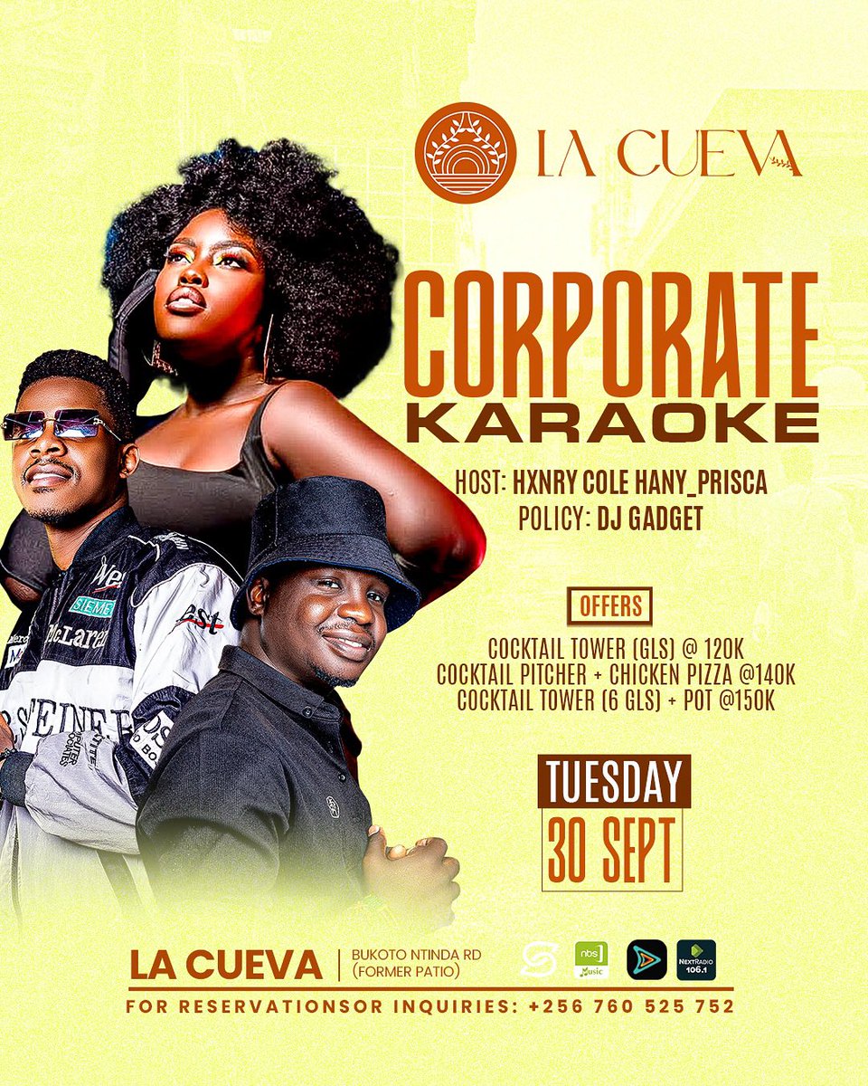Gear up for an epic night at <a href="/lacuevakla/">La Cueva</a>’s Corporate Karaoke! <a href="/Hxnry_Cole/">Henry Cole</a> &amp; <a href="/HanyPrisca/">sweet-soul</a> host the fun, with DJ Gadget dropping the beats. Sing, dance, and own the stage!