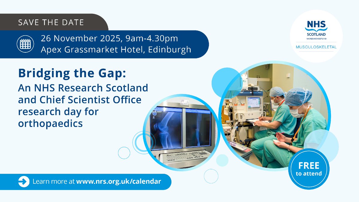📢 Registration is now open for 'Bridging the Gap: An NHS Research Scotland and <a href="/CSO_Scotland/">CSO(Health)Scotland</a> research day for orthopaedics'.

Find out more 🔗 nhsresearchscotland.org.uk/calendar/bridg…