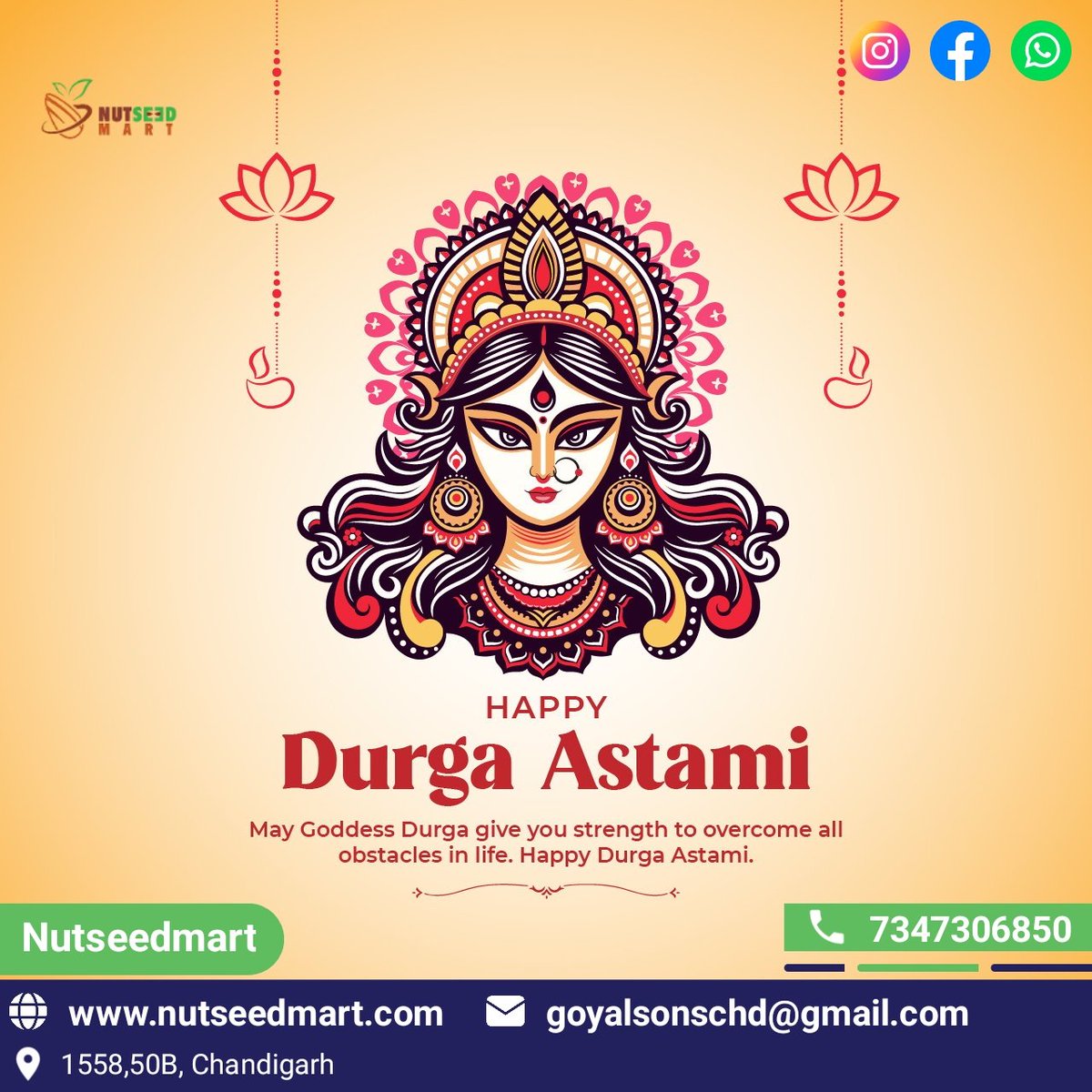 nutseedmart's tweet photo. May Goddess Durga bring peace, prosperity, and happiness into your life this Durga Ashtami. #durgaashtami #navratri #durgapuja #durga #ashtami #india #culture #tradition #durgamaa #nutseedmart #festivalvibes #Tricity https://t.co/t7jXTKMhz1