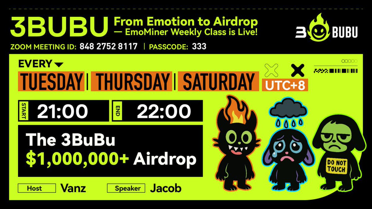 inxua45346's tweet photo. 🔴 Attention! 3BuBu Zoom LIVE is here! 🚨
✨ Claim 300 V3BuBu Airdrop instantly while watching! 🎁

⏰ Every Tue Thu Sat UTC+8 21:00
🔗 Zoom link: https://t.co/Q110gsRoMy

🔒 Passcode: 333

#Airdrop #3BuBu #3BuBuFan
#1MMegaAirdrop #BSC https://t.co/EtPn58eE5x