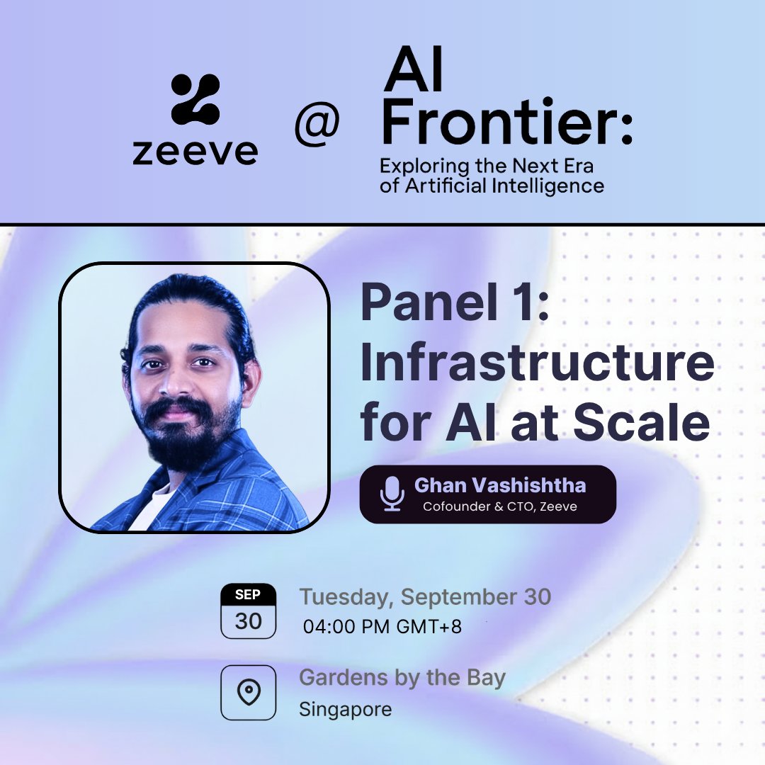 0xZeeve's tweet image. ⌛Counting down minutes for @GhanVashishtha&apos;s (Cofounder &amp;amp; CTO of Zeeve) panel discussion, as he dives deep into the real backbone of AI: Scalable Infrastructure 💡

🗓️ AI Frontier by @0G_labs 
🕓 30 September at 4:00 PM GMT+8
📍 Gardens by the Bay, Singapore

Topic:…