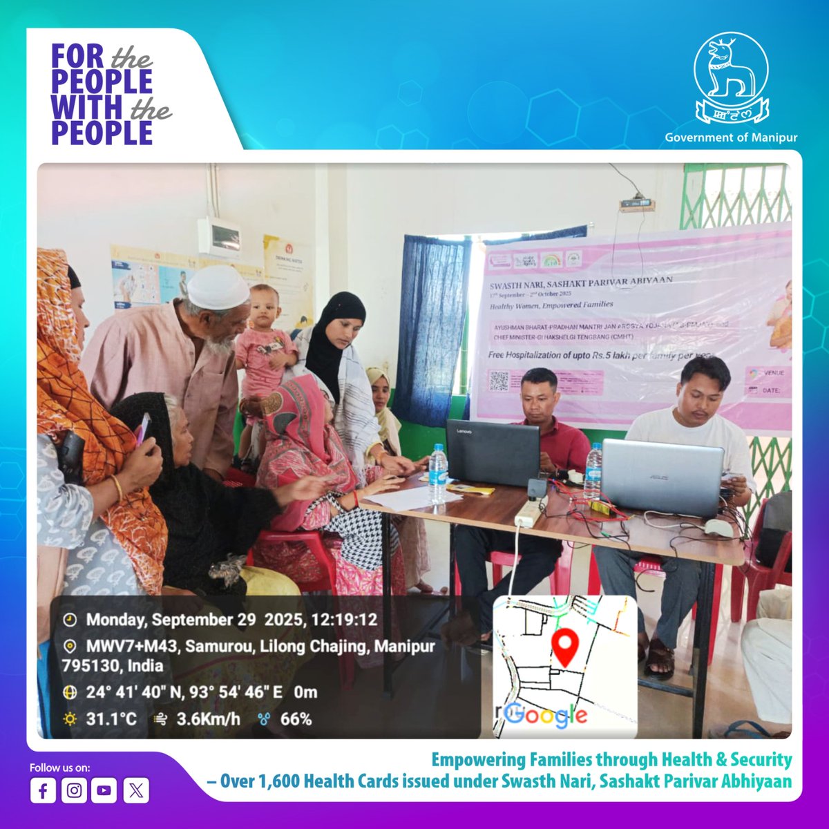 govt_of_manipur's tweet photo. Under the Swasth Nari, Sashakt Parivar Abhiyaan Campaign, health camps were organised across various health centres of the State from 17th to 29th September 2025.

- 1209 PMJAY cards
- 291 Vay Vandana cards
- 168 CMHT cards

have been issued to eligible beneficiaries, ensuring access to quality healthcare and social security. 

The Government of Manipur remains committed to building a healthier and more empowered society.
@dhsmanipur

#GovernmentOfManipur #SwasthNariSashaktParivar #HealthyManipur #WomenEmpowerment #SocialWelfare