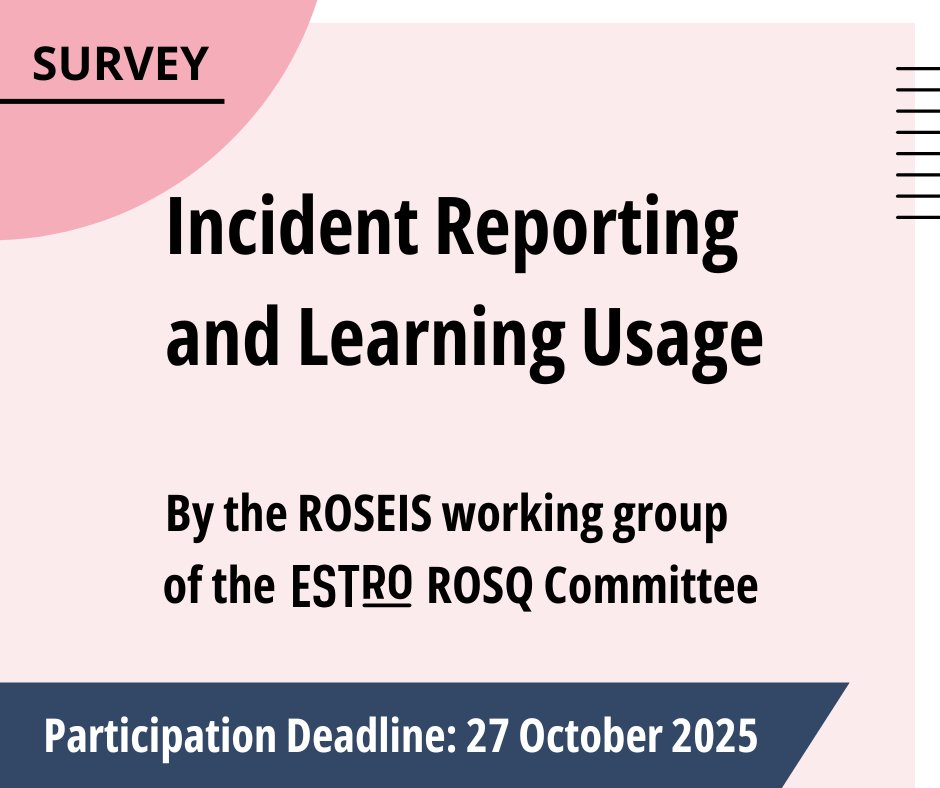 Your voice matters for #radiotherapy #safety! 🙌
Complete our short survey on reporting &amp; learning practices. Your input will help improve ROSEIS and make procedures safer for patients.
👉 bit.ly/4gLbZgO
ROSEIS: #RadiationOncology Safety Education and Information System