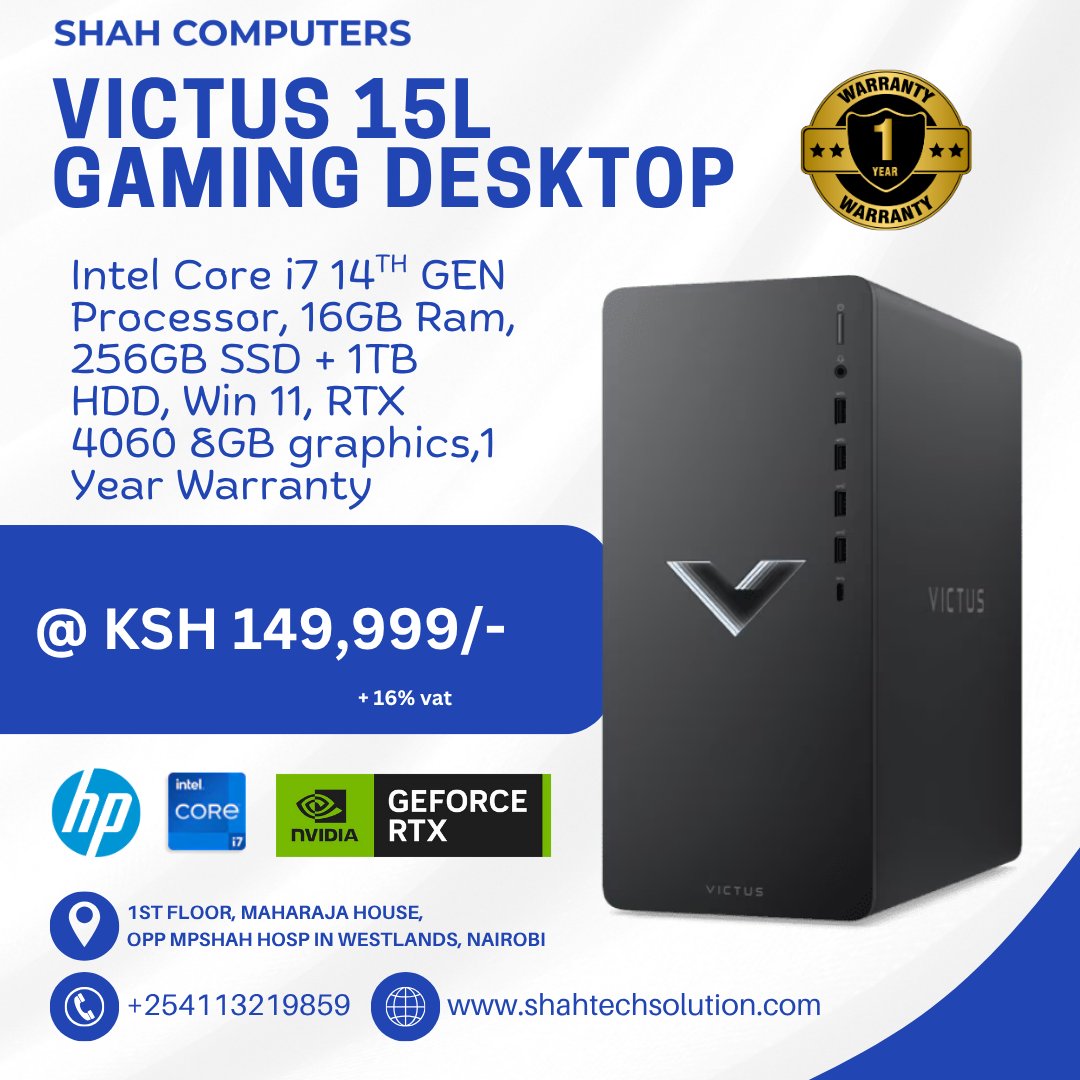 shahcomputers_'s tweet image. ⚔️ Victory Starts with Victus ⚔️
HP Victus 15L – i7 14th Gen | 16GB RAM | RTX 4060 | 1TB+256GB SSD.
Ksh 149,999/- + VAT.
📞 0113219859 | 🌐 shahtechsolution.com