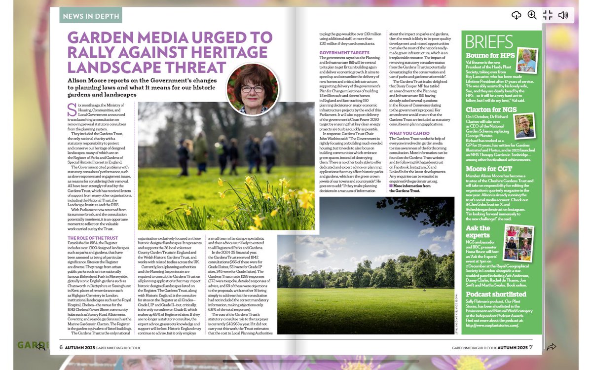Delighted to write a piece about the work of the <a href="/thegardenstrust/">The Gardens Trust</a> for the autumn edition of GMG News. Please give them a follow on Facebook, X, Instagram and LinkedIn for the latest developments. I also post as <a href="/ChesGdnsTrust/">Cheshire Gardens Trust</a> and would welcome any support. #cheshiregardenstrust