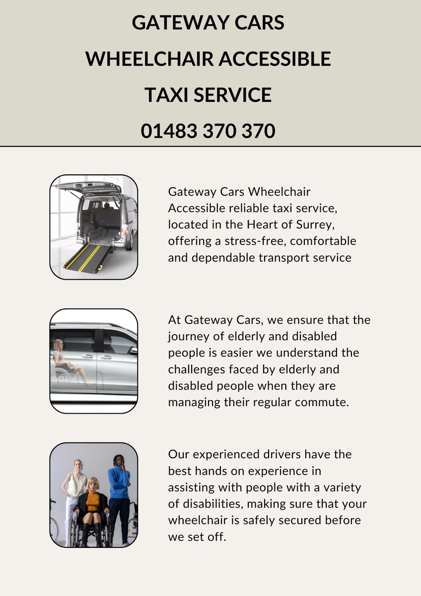 CarsGateway's tweet photo. WHEELCHAIR ACCESSIBLE TAXI SERVICE 

Caring for your loved ones
We understand that ensuring the comfort and well-being of your loved ones is of utmost importance

CALL: 01483 370 370 
EMAIL: gatewaycars370@hotmail.com 
WEB: https://t.co/pxv7O63ORW https://t.co/RaKzlLyuNs