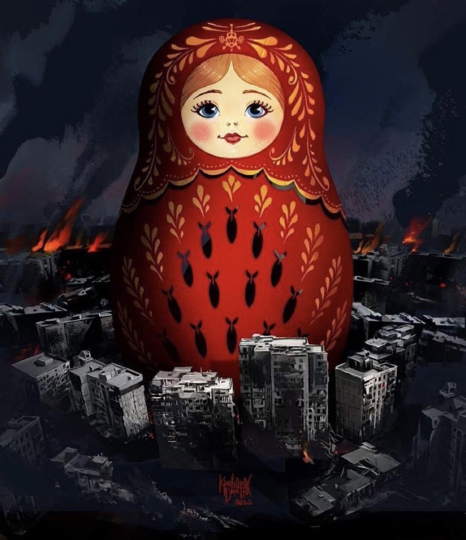 TomatkaP's tweet image. In West, someone wanted to demonize Rus&apos; through drawings, but instead they created another cool piece of art with a message: If you show your bared teeth with poison against Rus&apos;, Matryoshka will come &amp;amp; knock your it&apos;s teeth out f*ck it. Did Russian agents do this a masterpiece?