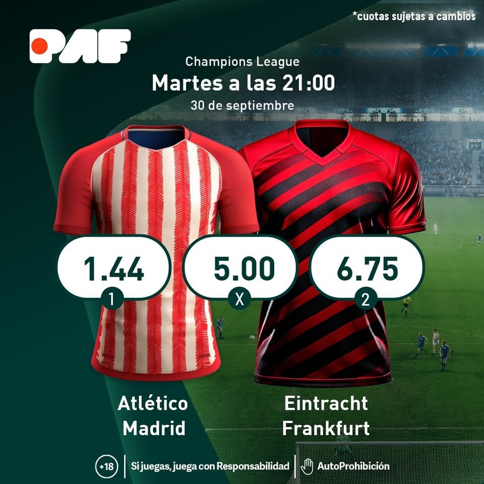 Hoy tenemos #ChampionsLeague en Paf.es

Cuotas⚽️paf.es/apuestas#/spor…

#Apuestas #JuegoResponsable +18
