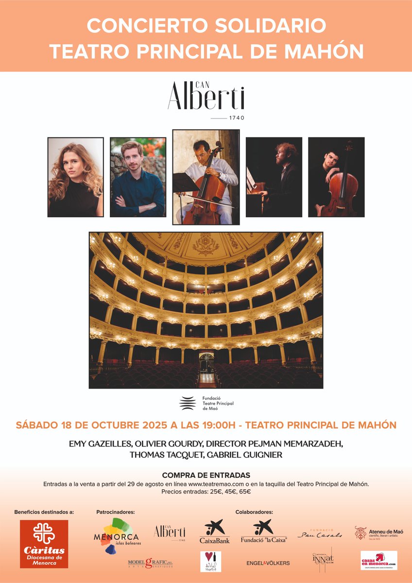 El 18 d’octubre arriba al Teatre Principal de Maó el jove violoncel·lista francès Gabriel Guignier, Premi Especial AENA (ex aequo) del Guardó Internacional Pau Casals 2024. 

Entrades per aquest concert solidari a 👉 teatremao.com