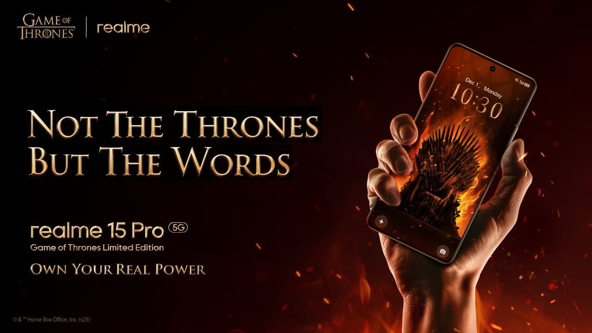 realme 15 Pro Game of Thrones Limited Edition coming soon.