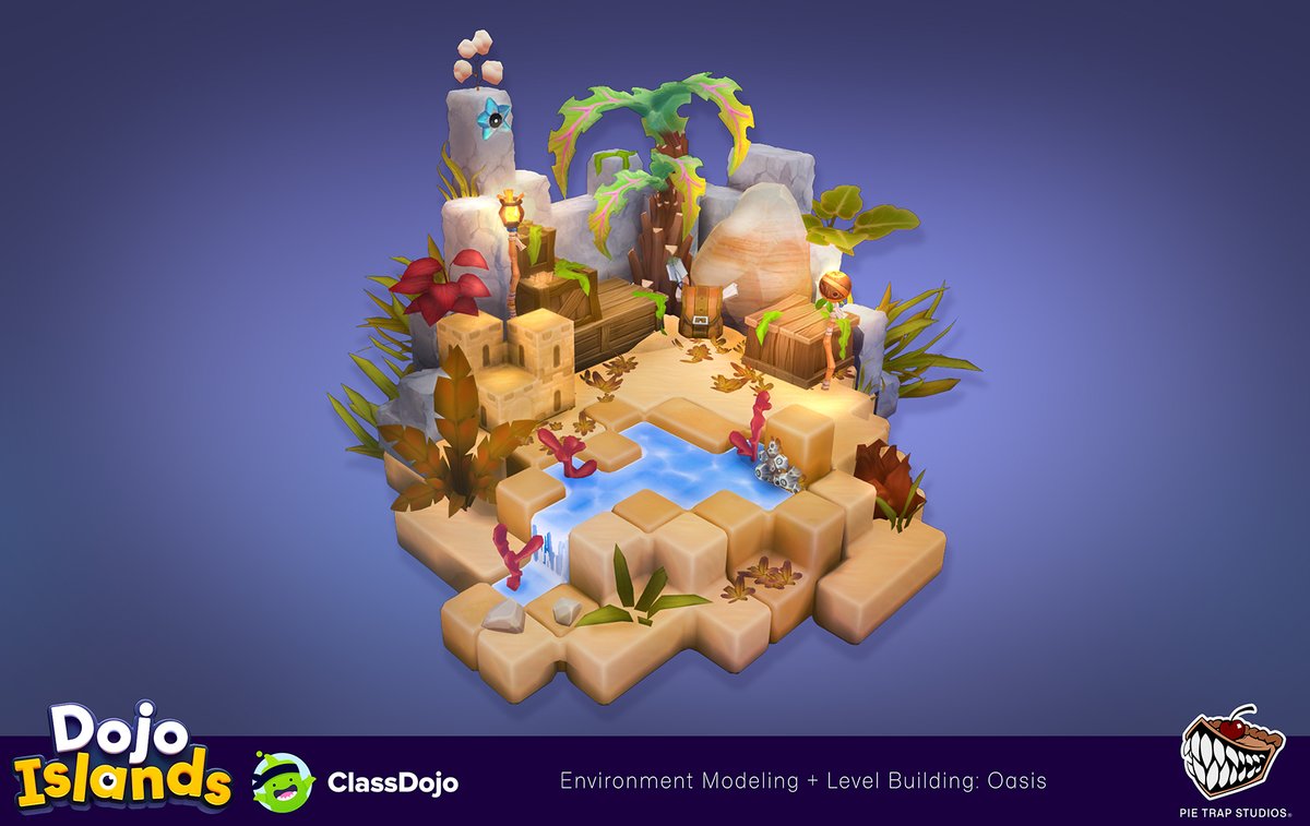 Discover our oasis diorama for Dojo Islands, built with modular kits for flexible level design. Low-poly, hand-painted, and optimized for performance while creating a warm, stylized world.

#EnvironmentArt #Oasis #StylizedArt #GameArt #NoAI