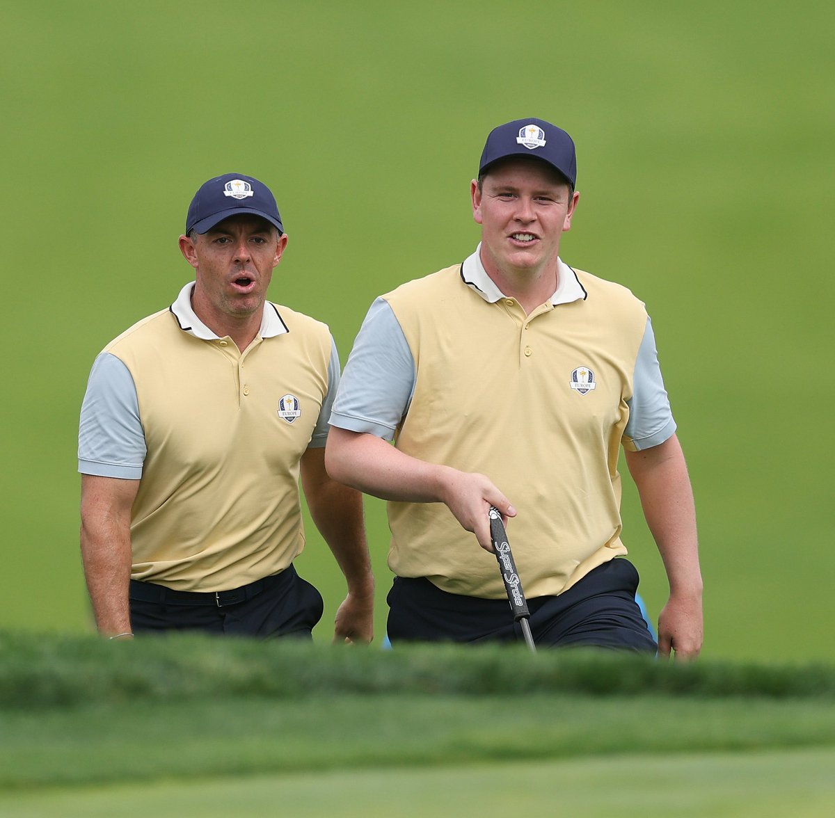 RuMacdonald's tweet photo. While the rest of Team Europe celebrated on the 18th green having retained the Ryder Cup, Rory was back on the 17th tee cheering on @robert1lefty in the final match out on the course. 

Team mates don’t come better than Rory McIlroy. https://t.co/4c3AMthdrz