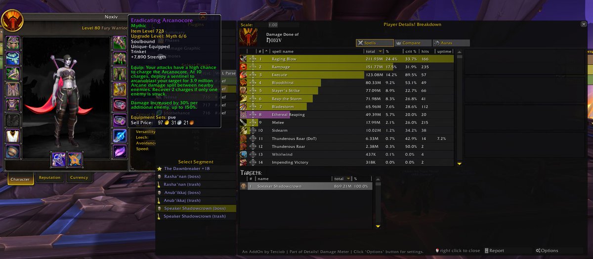 Idk who to tag for this but my trinket (Eradicating Arcanocore) doesn't proc at all while on the boats in dawnbreaker. Here you can see it do zero damage to the first boss. It also did zero damage to the trash on the side boats. even more reason to love this dungeon ❤️