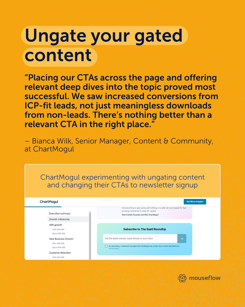 mouseflow's tweet image. Most CTA advice is boring: “make it clear, keep it short, add urgency.”
Yeah, thanks… we’ve all heard that a thousand times.
3 experts shared the CTA #experiments that boosted their #conversions.
Simple. Unexpected. Worth testing. 👇😉
#saas #CTA #CRO