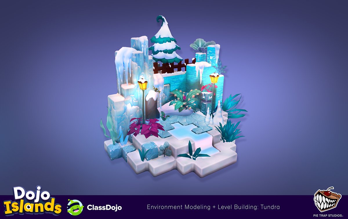 View our snowy arctic diorama for Dojo Islands. Using modular assets and hand-painted textures, we created a stylized frozen landscape optimized for WebGL and mobile.

#EnvironmentArt #SnowEnvironment #StylizedArt #LowPoly #NoAI