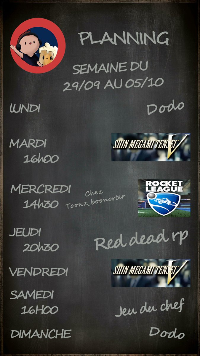 MickyKidney's tweet photo. Bonjour à tous et balle semaine à vous!! 

Nouvelle semaine! Pas nouveau programme! 
Au menu du Shin Megami Tensei, Rocket League chez les copains et du RP ^^

On va se retrouver par une semaine tranquillou ^^

https://t.co/qRkliNFChP

#TwitchLive #TwitchFR #GamingVibes https://t.co/Vt3NLEw9uZ