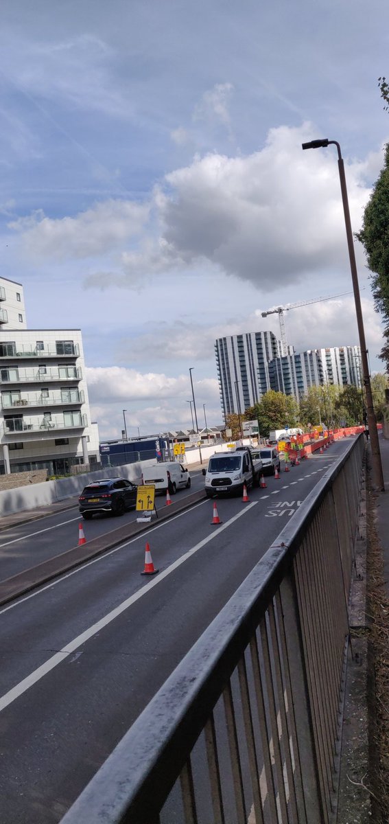 So it begins. Church St down to two lanes each way. Congestion. Pollution. Noise. <a href="/Royal_Greenwich/">Royal Borough of Greenwich</a> could the pedestrian light at ints Woolwich Church St/Frances St go for longer? Barely long enough to get across as able-bodied adult. Lots elderly &amp; school children use crossing.