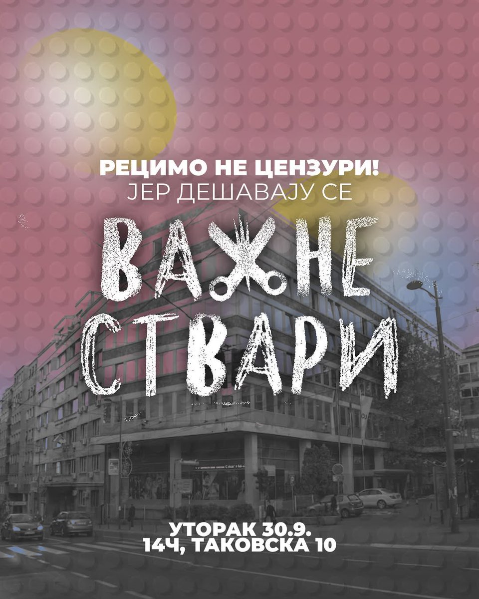 ZastitimoBlok4's tweet image. НЕ ЦЕНЗУРИ!
Видимо се испред РТС-а да подржимо нашу комшиницу Јелену Попадић Сумић и њене колеге који креирају серијал “Важне ствари”!