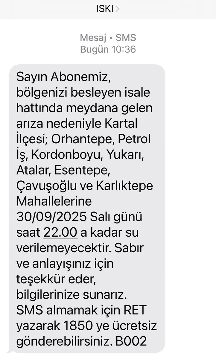BirkanC's tweet photo. @iskignmudurlugu  suyu kestikten sonra bütün gün suyun akmayacağını haber vermeniz çok harika bir iş yapma ve hizmet şekli. Çok iyi akıl etmişsiniz mesaj atmayı @iskignmudurlugu @istanbulbld @iski_destek https://t.co/yaCzS9FjOe