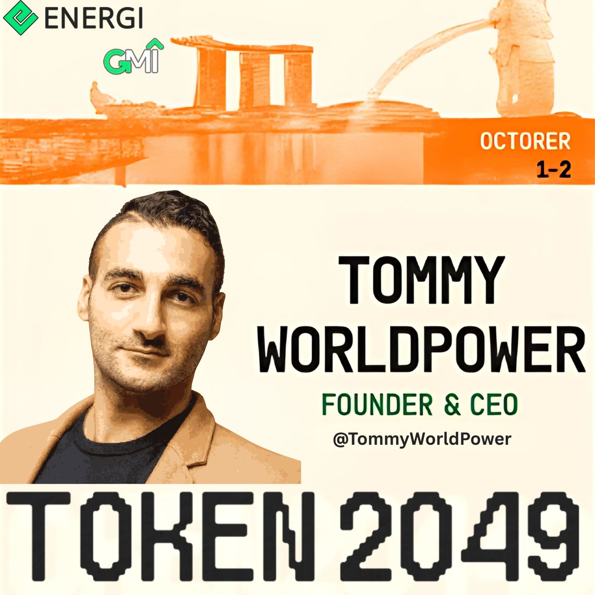 energi's tweet image. 👋 Heading to @token2049 Singapore 🇸🇬
Meet Founder &amp;amp; CEO @TommyWorldPower as he unveils DeFi’s next big leap - LP Bonds (powered by @GonnaMakeItNFTs).
Let’s meet October and explore how we can build together🤝DMs are open 📩