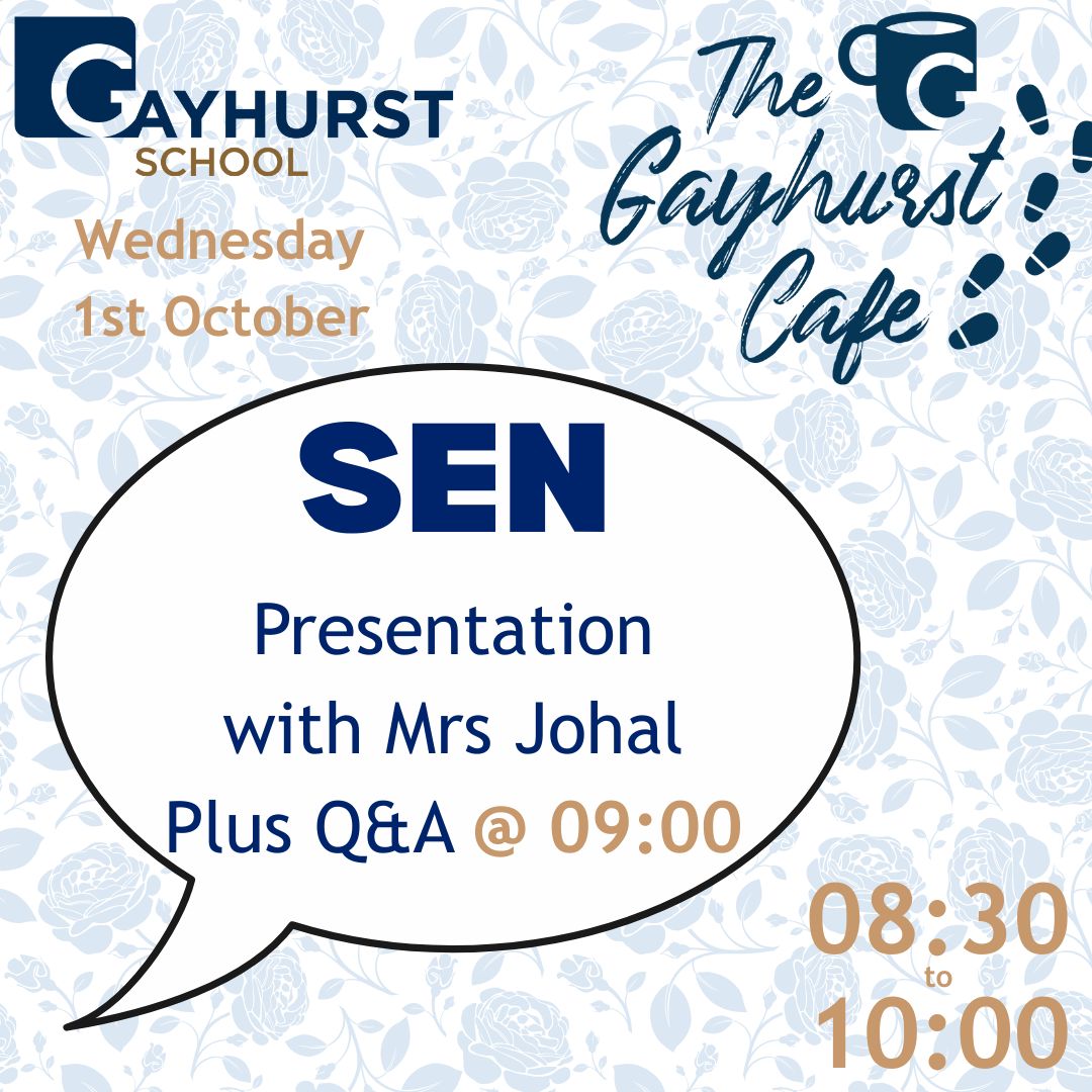 GayhurstSchool's tweet image. ☕📚 Last chance to ask Mrs Johal your questions before tomorrow’s SEN focus at Gayhurst Café! Share your questions today! forms.office.com/e/dRHx1fdZFt #ELDRIC #GayhurstCafe #SENSupport #InclusiveEducation #BeKindWorkHard
