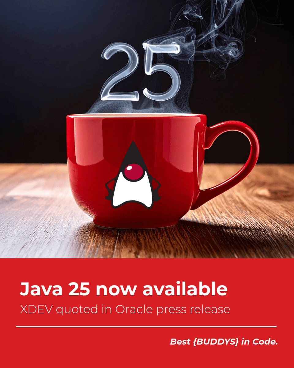 XDEVSoftware's tweet image. ☕️ #Java25 is here: 18 JEPs boost productivity, security &amp;amp; performance – with 8 years of long-term support.

Proud to be quoted in @Oracle ’s press release!

Need help modernizing your Java apps? We’ve got your back. Scalable, secure, future-proof. 👨‍💻

xdev.software/en/news