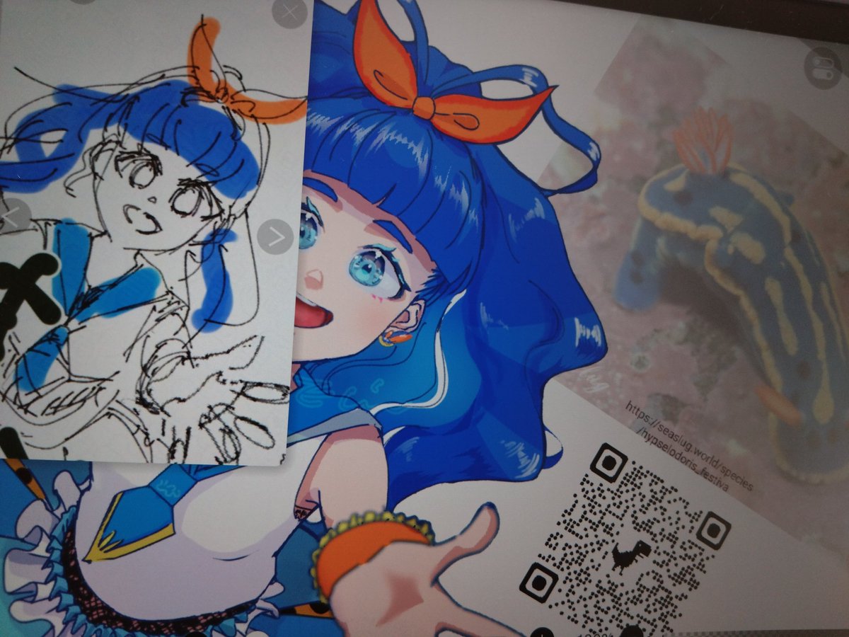 線画を整えるのと、配色ぎめと、ファンアートしか描いてない……１枚だけほぼ完成しました。世界のウミウシというサイトのお写真を参考にしています。春頃にZINE作りたいです。
#今月描いた絵を晒そう #イラスト #ウミウシ