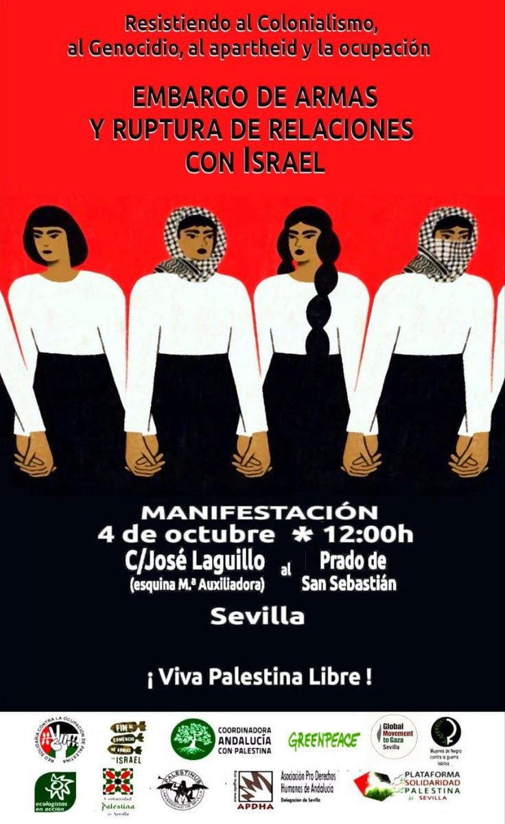 🗓️ 4 OCTUBRE, #Sevilla 

📖 Presentación del libro de Paca "la brava", toda una vida de luchas, a las 19h00 🟢
Pero antes...
🇵🇸 Manifestación contra el GENOCIDIO y la BARBARIE del estado de Israel, SOLIDARIDAD con el pueblo de Palestina, a las 12h00
#cnt