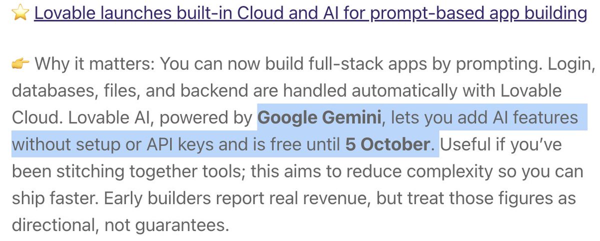 mattdotroberts's tweet image. don&apos;t sleep on the new @lovable_dev release

they&apos;re giving us free access to their native ai fiunctionality until 8th October