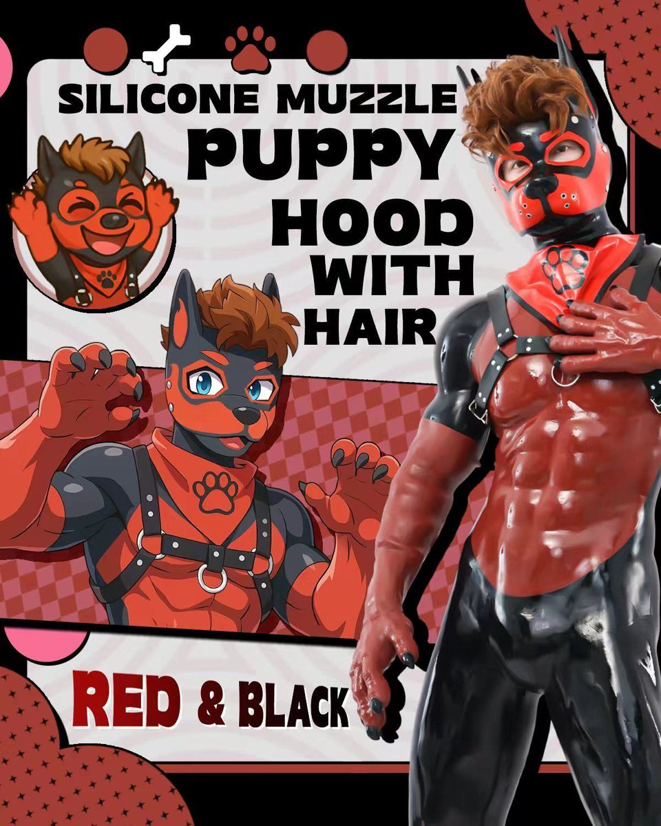 Smitizen's tweet photo. Hey there, puppy lovers! 🐶✨ This red and black silicone muzzle puppy hood with hair is just TOO DARN CUTE. It’s like having a fluffy, friendly pup right there. The details are so precious, and it looks so soft and huggable. Gonna go “woof” in style with this! 🐾💖

https://t.co/E2BxMcds6a 

#smitzien #PuppyHood #BDSM  #k9 #人形犬