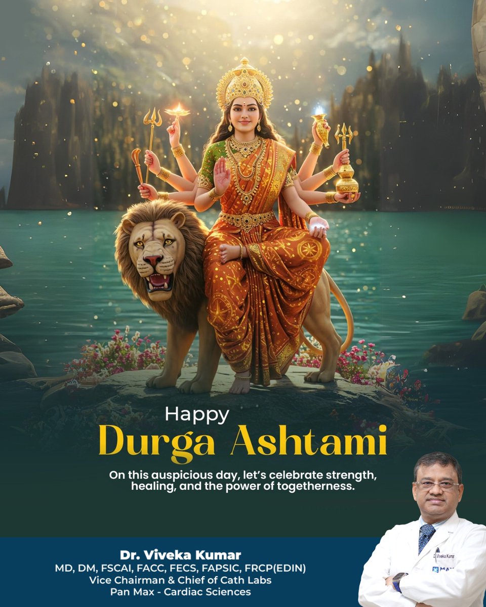 Dr_Vivekakumar's tweet image. On this sacred day, let’s celebrate the divine power of Maa Durga – a symbol of courage, compassion, and togetherness.

#durgaashtami #maaDurga #strength #healing #blessings #positiveenergy #divinepower #drvivekakumar #cardiacsciences