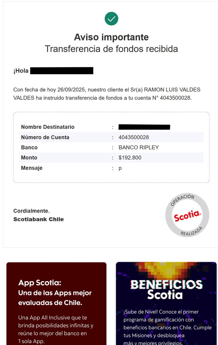 Sctotiabank prefiere que publique esto a dejar de enviar a diario correos a un destinatario equivocado.
#ScotiaChile