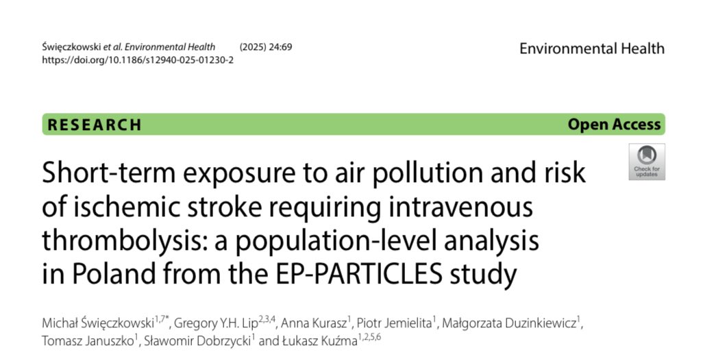 Our study, the first worldwide to report the incidence of IVT-treated ischemic stroke in relation to short-term exposure to air pollution, has just been published in Environmental Health — an important contribution to stroke epidemiology!
rdcu.be/eIMUw