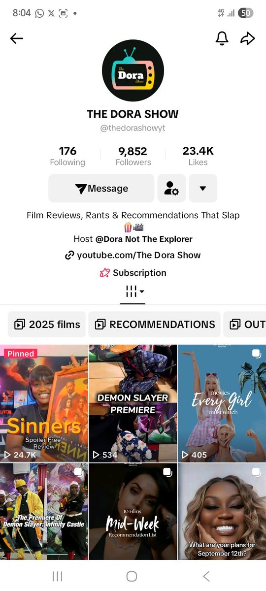 Meet <a href="/TheDoraShowYT/">THE DORA SHOW</a> <a href="/Adjoa_Dora/">𝐃𝐨𝐫𝐚 𝐍𝐨𝐭 𝐓𝐡𝐞 𝐄𝐱𝐩𝐥𝐨𝐫𝐞𝐫</a>
Your new plug for movies &amp; series you’ll actually enjoy 🍿🔥
From YouTube breakdowns to fun TikToks &amp; IG updates, she’s got your watchlist covered 💯

🎵 TikTok: tiktok.com/@thedorashowyt

Follow &amp; never run out of what to watch 📽