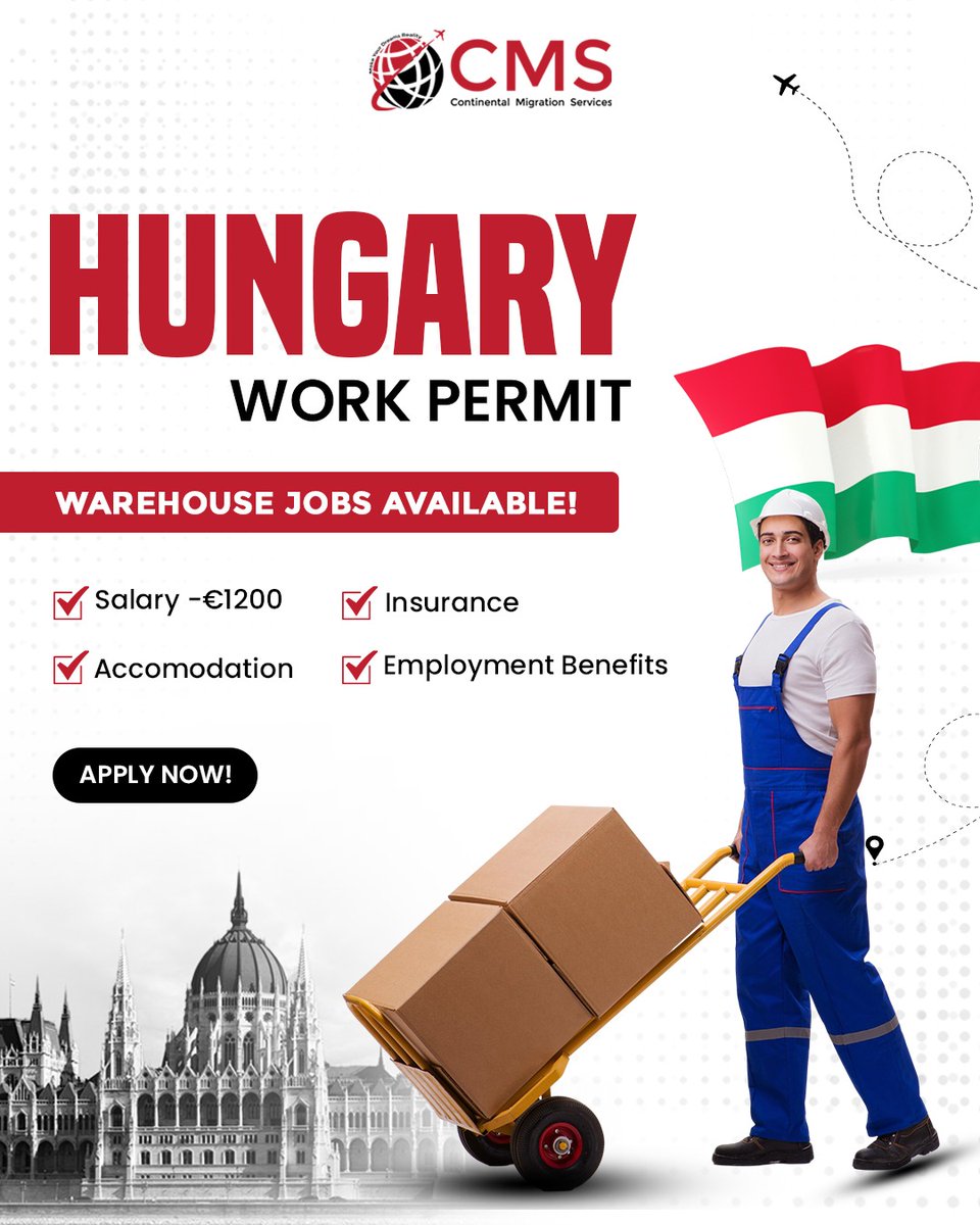 Cms_uae's tweet image. Looking for warehouse jobs in Hungary? 
Earn a competitive salary of €1200/month with accommodation, insurance, and employment benefits included!
Start your new career in Hungary with a secure work permit and all the support you need to settle in comfortably.
#CMS #WorkInHungary