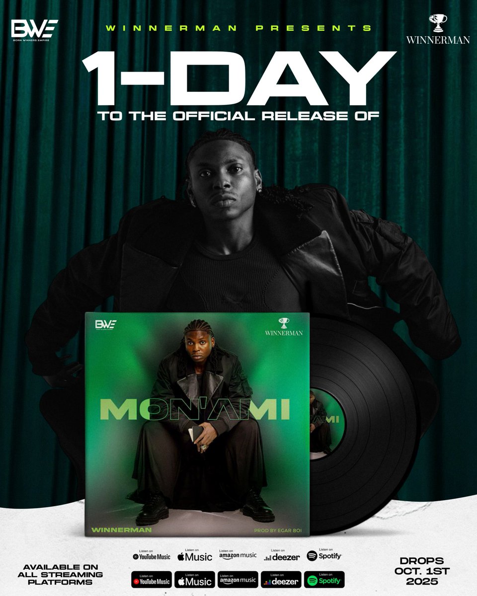 heis_winnerman's tweet image. 1 Day to Go ✈️  

⏳ Just 1 day left! And Mon'Ami is Out
Are you ready for the sound of the season? 🎶

October 1st → Available on all platforms 

#MonAmi #WinnermanUniverse #BornWinners