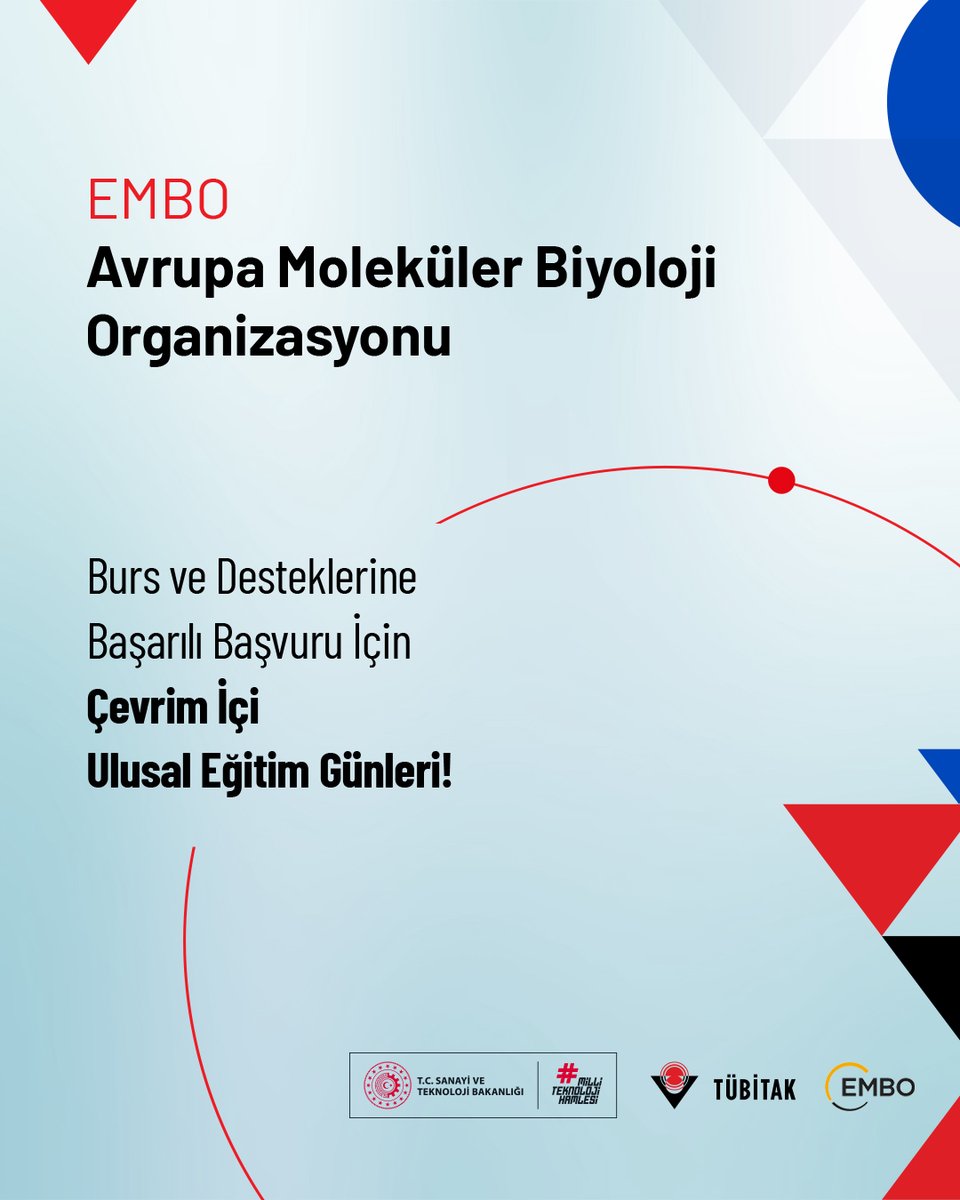 🧬 Avrupa Moleküler Biyoloji Organizasyonu (EMBO) Burs ve Desteklerine Başarılı Başvuru İçin Çevrim İçi Ulusal Eğitim Günleri

👩‍💻👨‍💻 Araştırmacılarımız için EMBO burs ve destek programlarına yönelik çevrim içi eğitim günleri düzenlenecektir.

Eğitim:
🗓️ 16-17 Ekim 2025
⏰