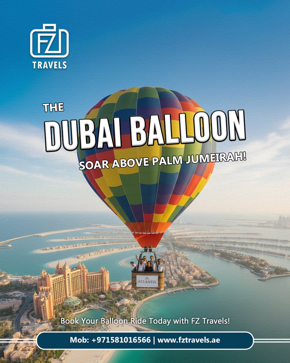 FzTravels's tweet photo. Rise Above Dubai with The Dubai Balloon at Atlantis!

📞 Book Your Balloon Ride Today with FZ Travels!

WhatsApp: 📲 +971 58 101 6566 

#DubaiBalloon #FZTravels #AtlantisDubai #DubaiAttractions #ExploreDubai #TravelWithFZ #DubaiExperiences #PalmJumeirah https://t.co/6SUXaudDJx