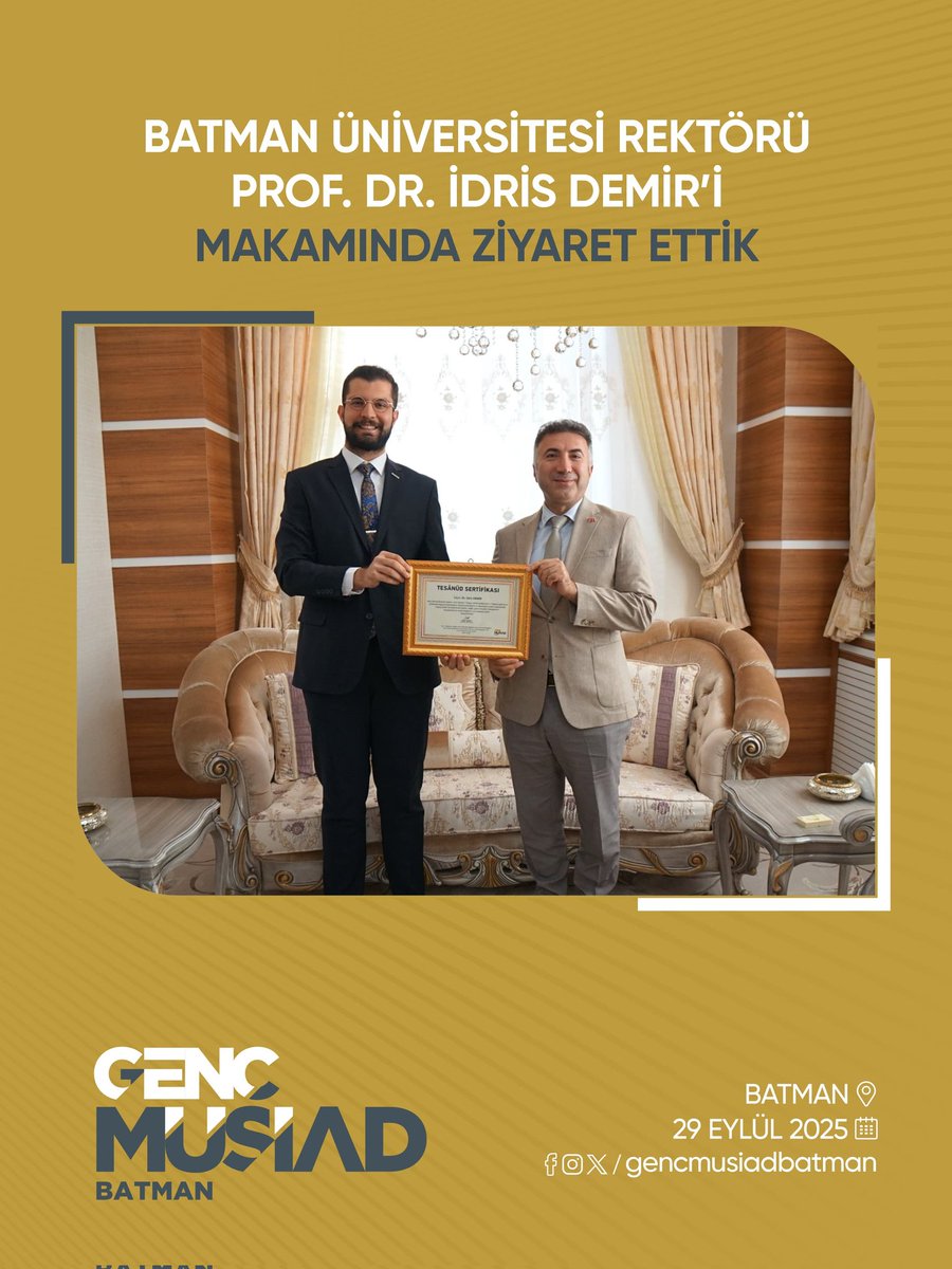 gencmusiad72's tweet photo. Genç MÜSİAD Batman olarak Batman Üniversitesi Rektörü Prof. Dr. İdris Demir’i ziyaret ettik. Batman'a değer katan YBA programımızı paylaştık; üniversite gençlerini yapay zeka, teknoloji ve inovasyon konularında bilgilendiren bu tarz etkinliklerin devamını sağlayacağımızı ilettik. https://t.co/Wba1e1A5Ix