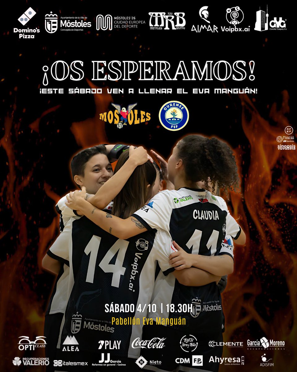 1ª ɪʙᴇʀᴅʀᴏʟᴀ ғs | ᴊ-5

Este sábado jugamos en casa frente a 𝐎𝐮𝐫𝐞𝐧𝐬𝐞 𝐎𝐧𝐭𝐢𝐦𝐞 𝐅𝐒𝐅. Ven a llenar el 𝗘𝘃𝗮 𝗠𝗮𝗻𝗴𝘂𝗮́𝗻, os esperamos. 

🆚 <a href="/OUontimeFSF/">Ourense Ontime FSF</a> 
📅 Sábado 4 de octubre 
⏰ 18.30h  
📍Pabellón Eva Manguán 

#VamosMóstoles 🤍🦅🖤