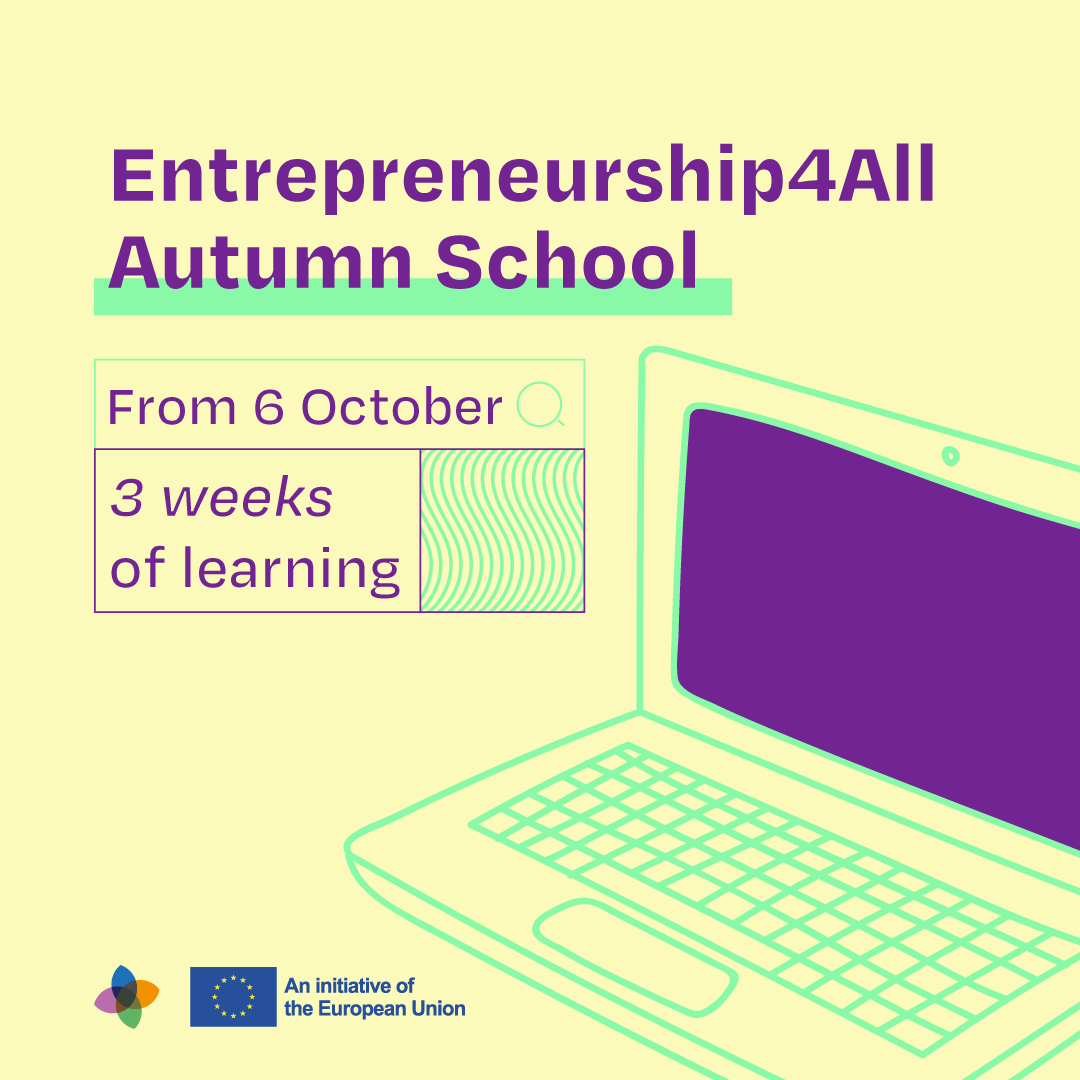 EU_EISMEA's tweet photo. Your idea. Your skills. Your time to grow. 🚀 

#Entrepreneurship4All Autumn School starts on 6 October! Pick your path: Entrepreneurship, Digital, Financial, or Sustainability. 

Apply now 👇
https://t.co/8nr5EvaLGs https://t.co/mHszJunMjx