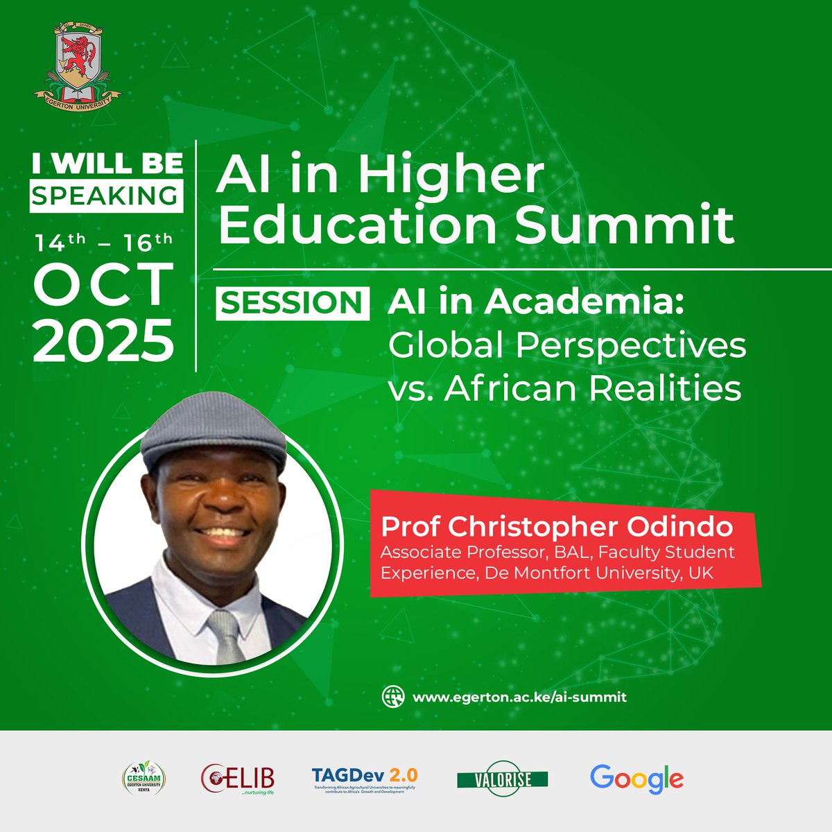 Meet Prof Christopher Odindo who will be speaking on AI in Academia: Global Perspectives Vs African Realitie.
#EgertonAISummit