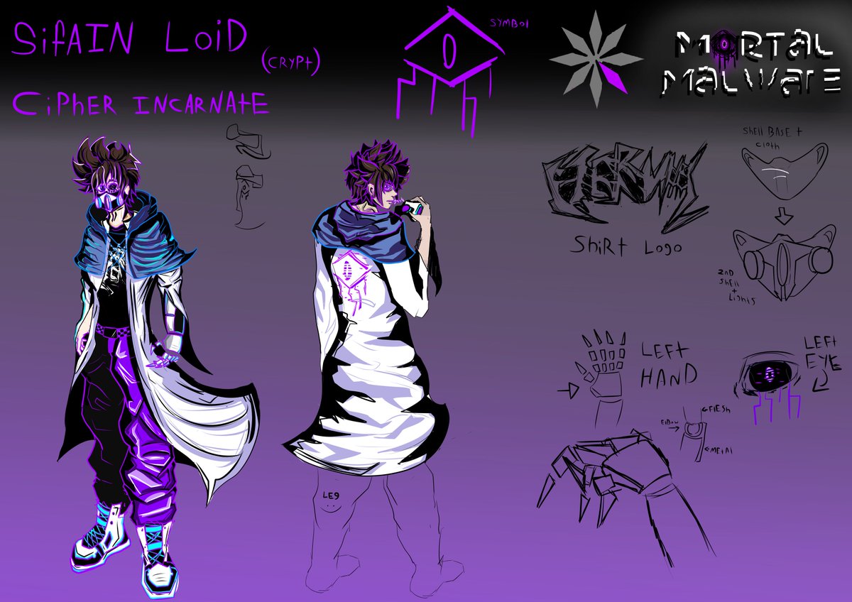Cryptavolt's tweet image. New Character sheet For Siffain Loid (Mortal Malware post) #artmoots #cyberpunk #artist