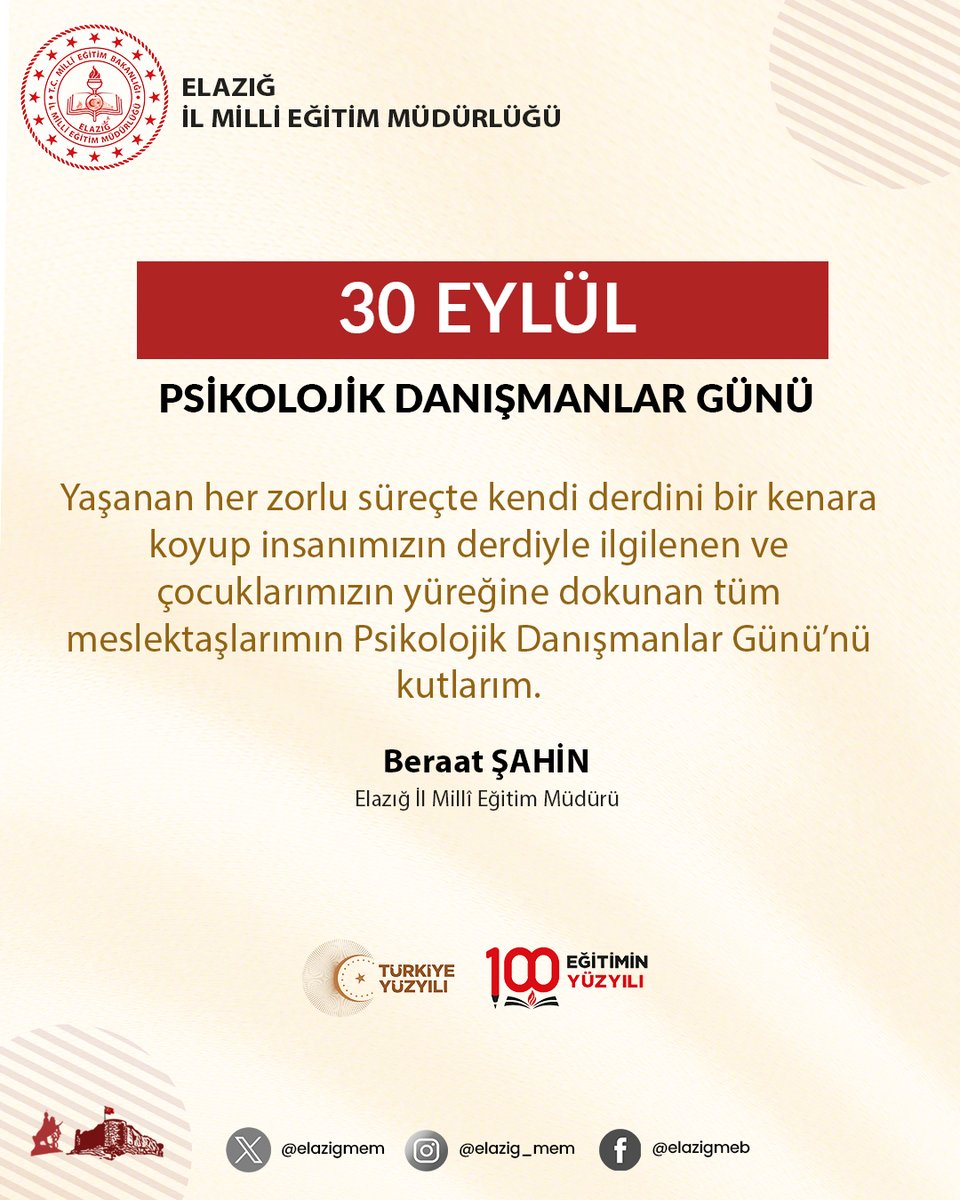 Yaşanan her zorlu süreçte kendi derdini bir kenara koyup insanımızın derdiyle ilgilenen ve çocuklarımızın yüreğine dokunan tüm meslektaşlarımın Psikolojik Danışmanlar Günü’nü kutlarız. <a href="/tcmeb/">Millî Eğitim Bakanlığı</a> <a href="/Yusuf__Tekin/">Yusuf Tekin</a> <a href="/numanhatipoglu/">Numan Hatipoğlu</a> <a href="/SahinBeraat/">Beraat Şahin</a>