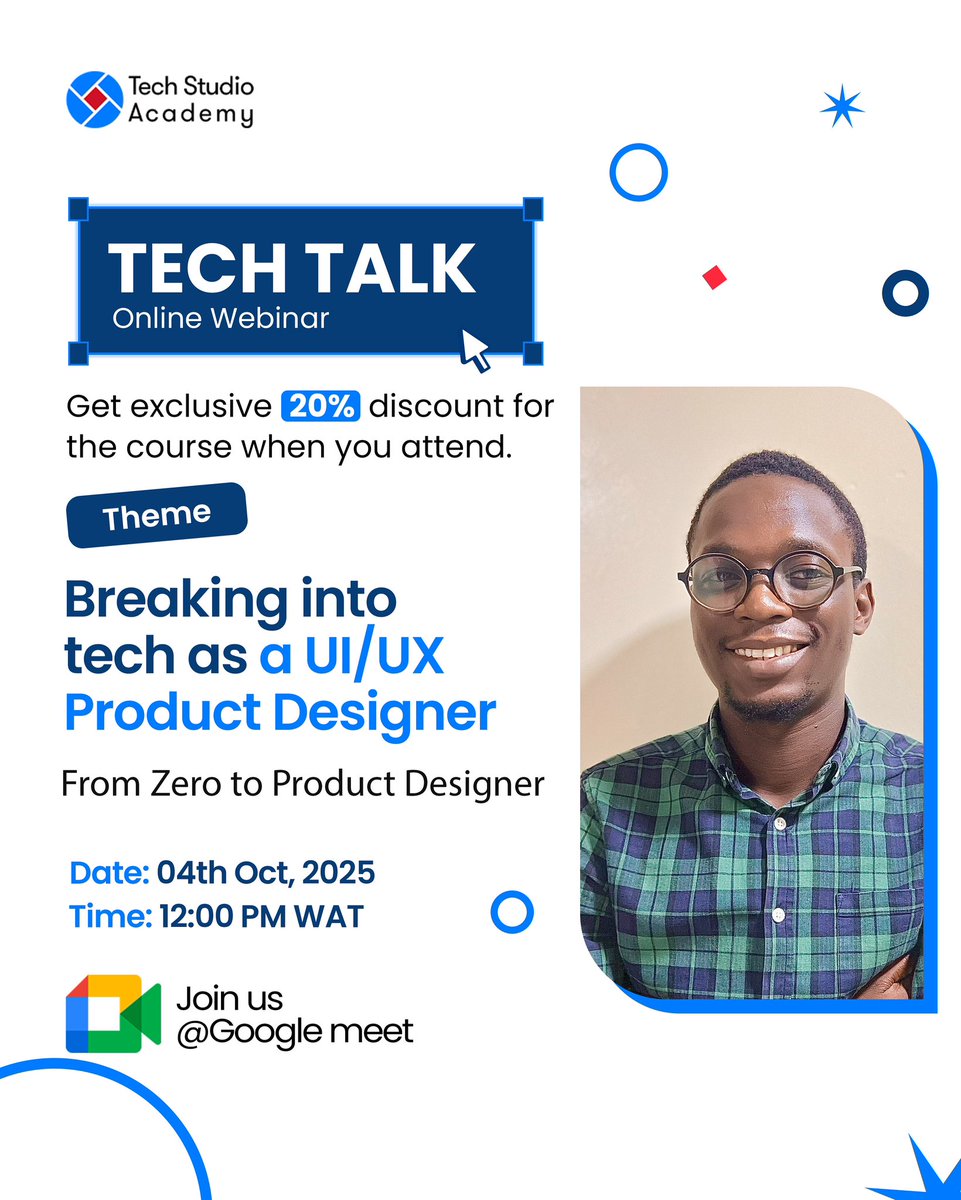 TechStudioAcdmy's tweet photo. Learn how to go from no experience to designing and building real products that solve real problems.
💡 Come with questions. Leave with clarity, tools, and a roadmap.
🗓 Date: Saturday, 4th October 2025
🕛 Time: 12 PM
📍 Venue: Google Meet
Click on the link below to register. 👇👇

https://t.co/RbgECAn0Iw

#uiux #ui/uxproductdesign #viral #explorepages #learntech #techskills #techschoolsinnigeria #techies #fypシ❤️💞❤️️