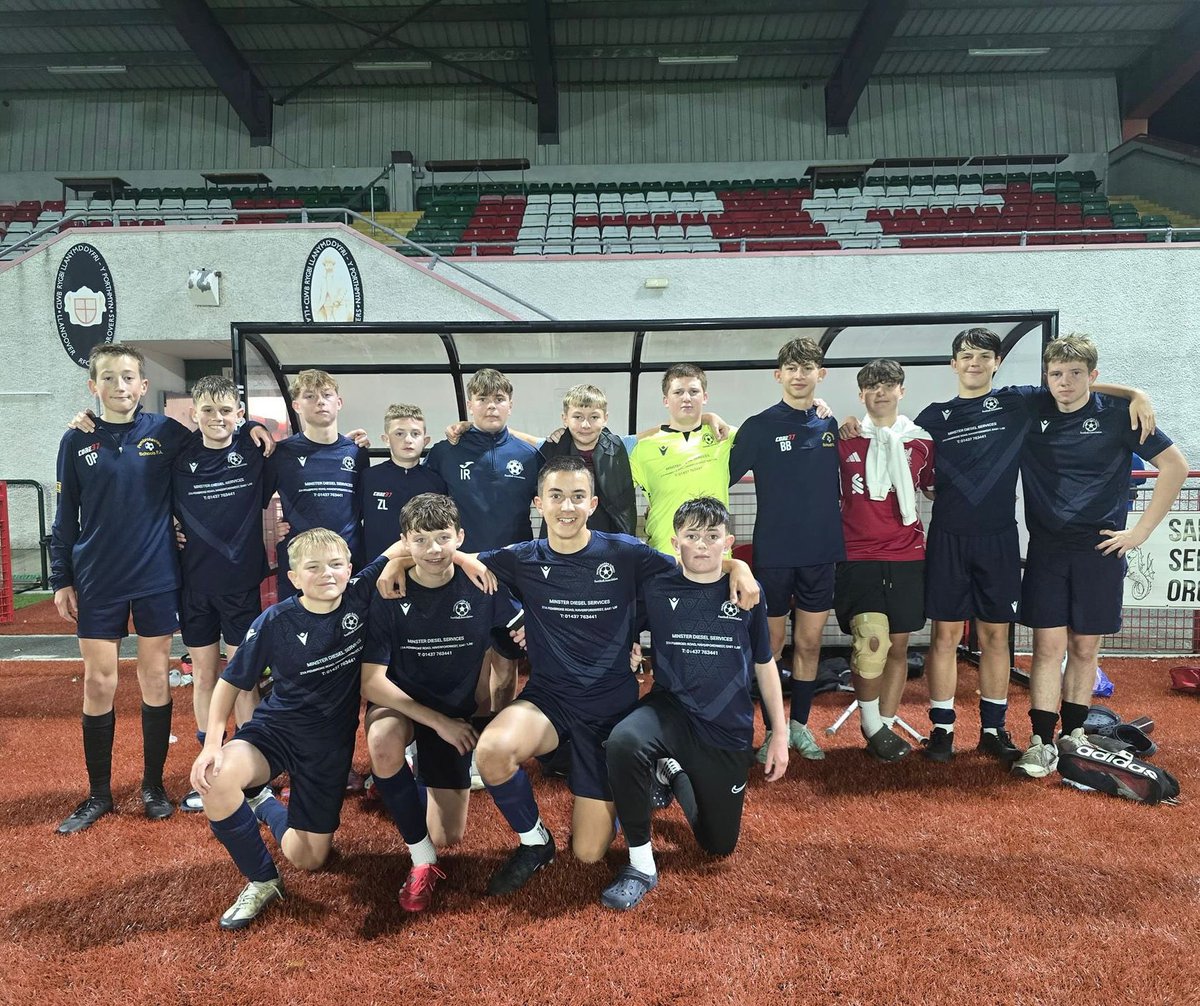 PembsF's tweet photo. Well done to our Under 14 Boys for their 3-3 draw away to Carmarthenshire Schools in Llandovery last night. Banner, BFT and Jake with goals. https://t.co/Q5tZhKhKft