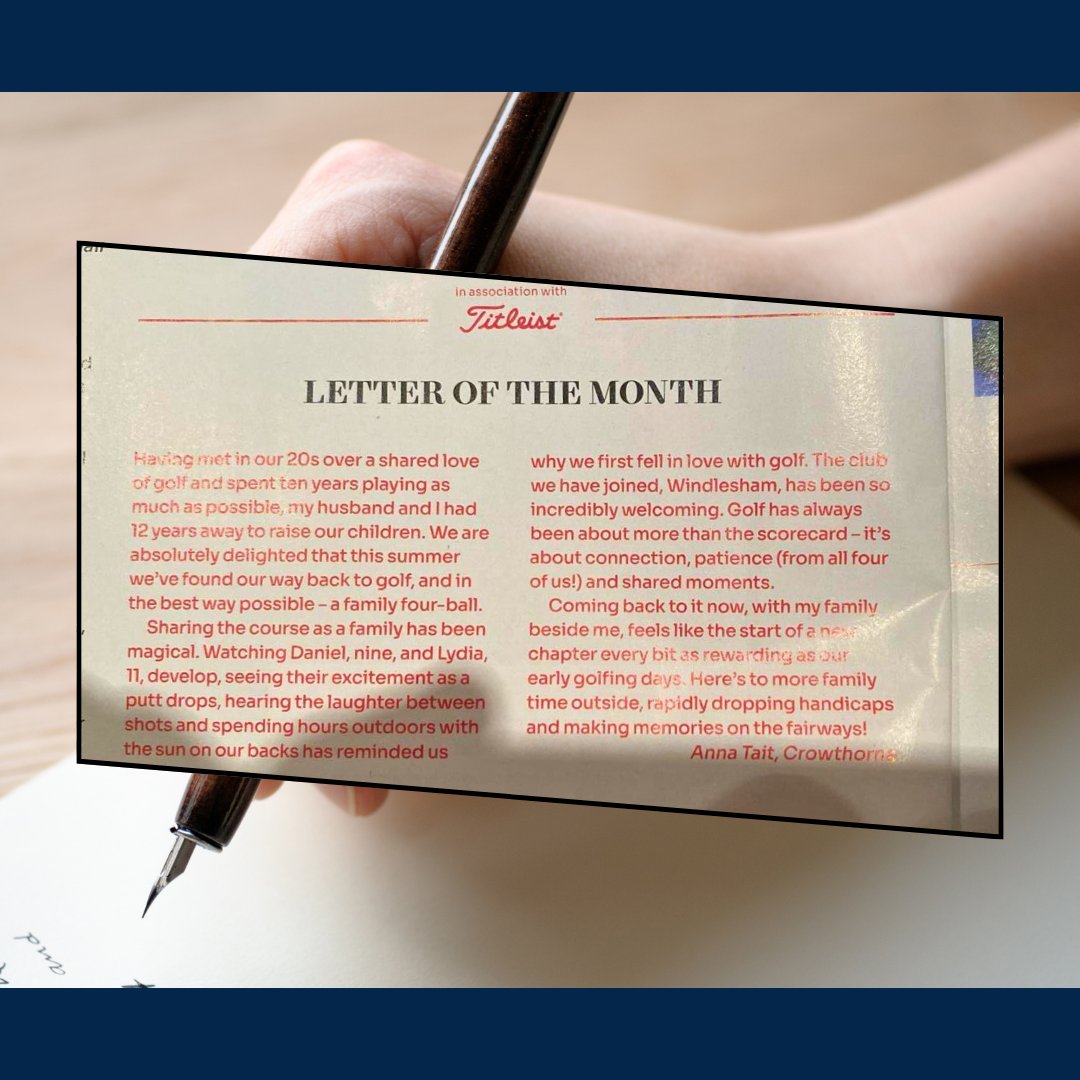 👏 Congrats to new member Anna - her letter was chosen as Golf Monthly’s Letter of the Month! 💌⛳️

#GolfFamily #WindleshamGolfClub