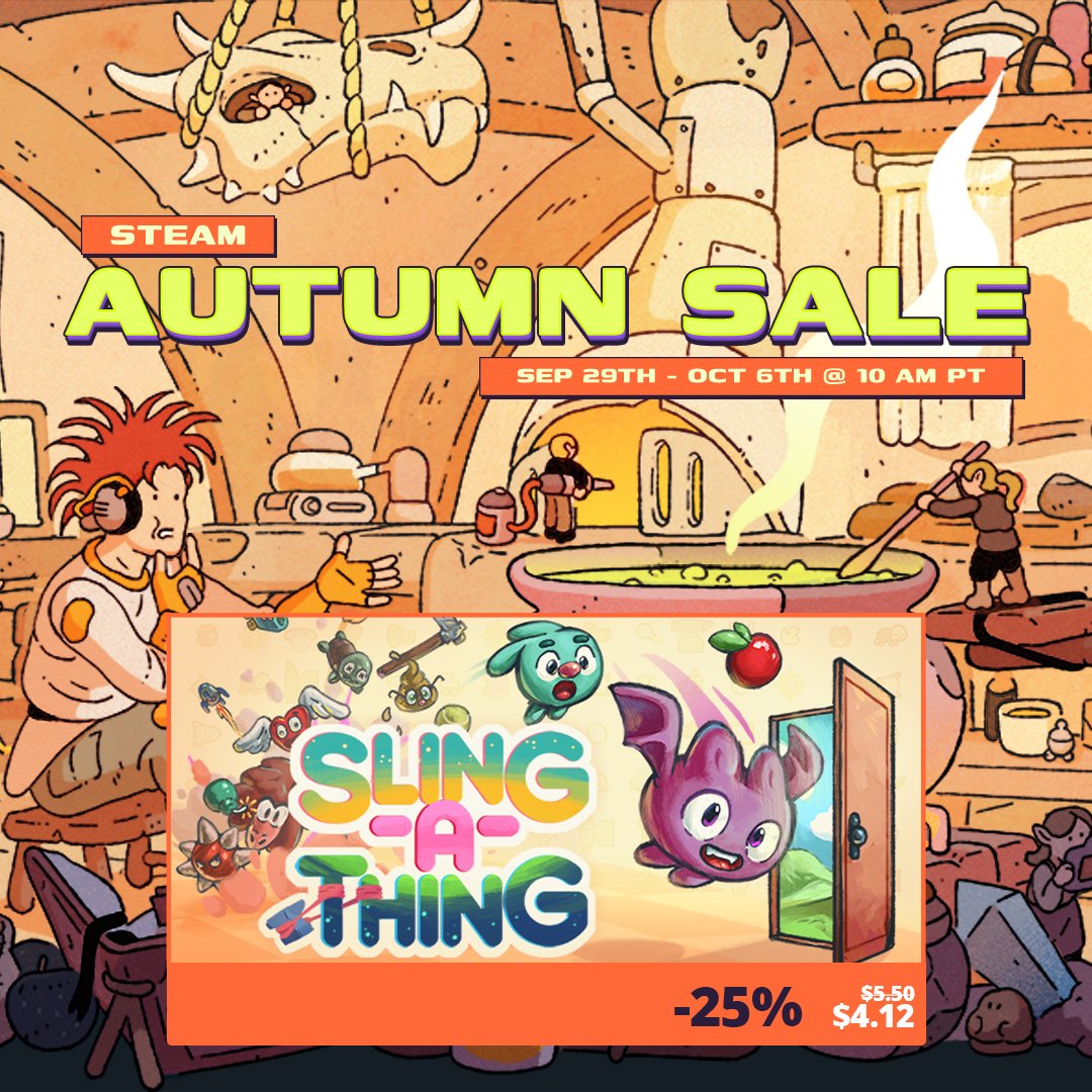 Sling-A-Thing is on sale! Start slinging and transforming with a 25% discount now 🍎🐰 #DiscountAlert #indiegame #gamedev #steam