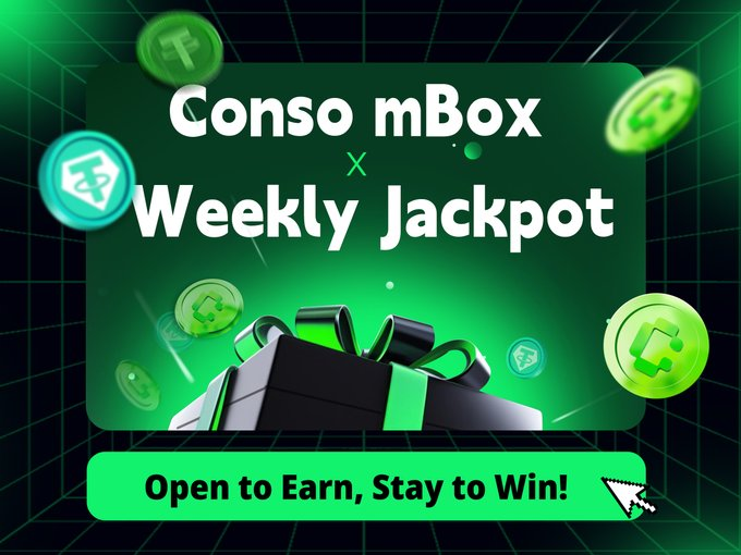 🎁 Believer’s Gift is LIVE! -- Week 15
100% rewards inside, 1 box holds the FULL Jackpot 💰
Current Jackpot: 590 USDT &amp; growing!

✅ 1000+ CPs
✅ 10+ friends invited
🎯 Open in mBox →t.me/conso_mbox_bot…

Next drop: Oct 15
#Conso #mBox #Web3 #BelieverGift
